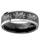 10mm Multiple Dragon Beveled Edge Glossy Black 2 Tone Tungsten Ring
