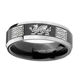 10mm-Multiple-Dragon-Celtic-Beveled-Glossy-Black-2-Tone-Tungsten-Mens-Bands-Ring