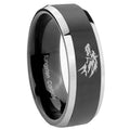 10mm Wolf Beveled Edges Glossy Black 2 Tone Tungsten Carbide Promise Ring