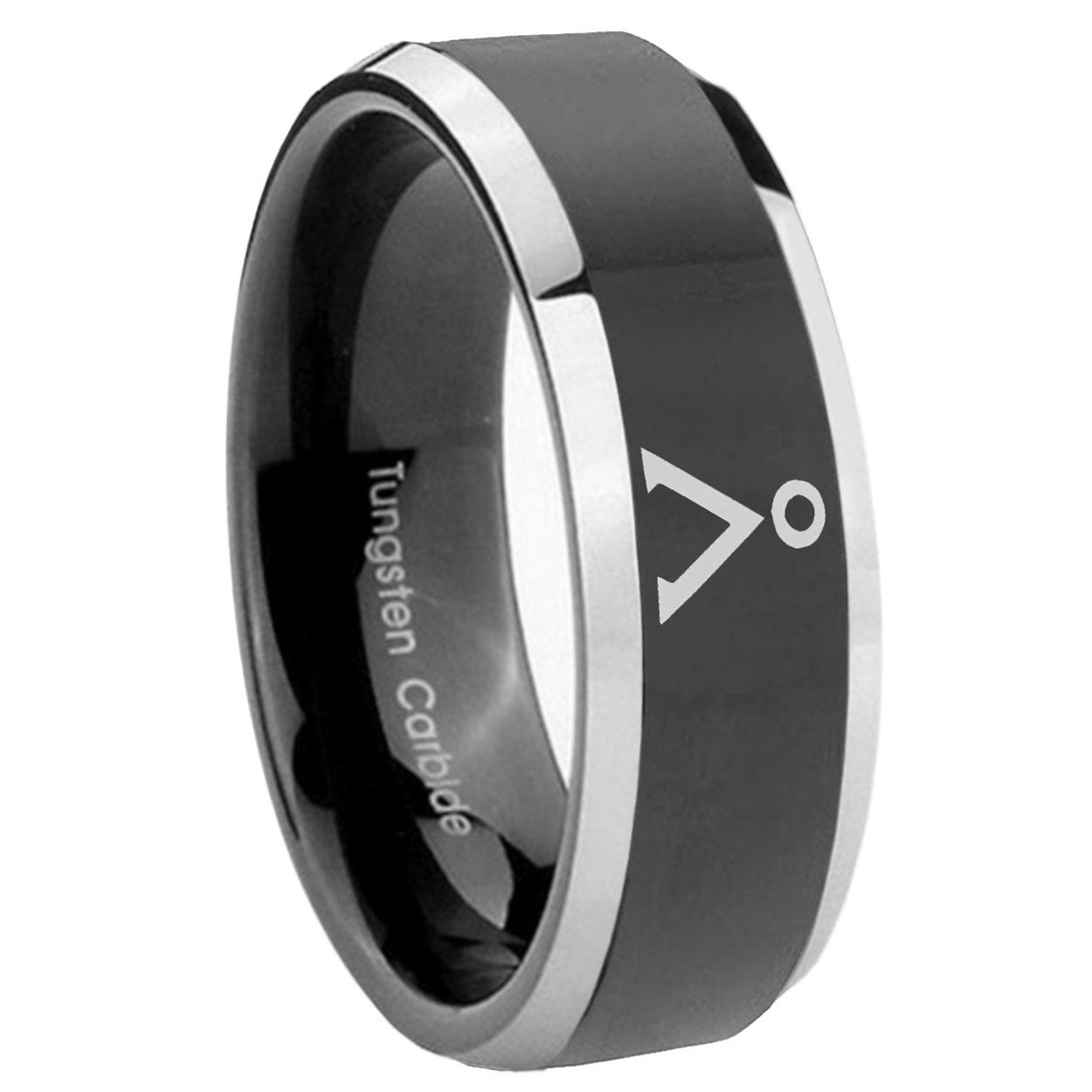8mm Stargate Beveled Glossy Black 2 Tone Tungsten Ring