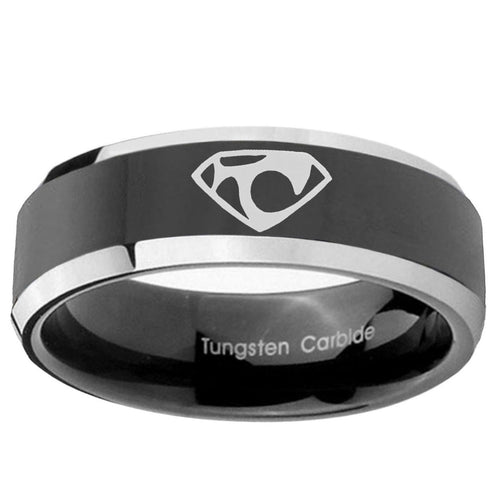 10mm House of Van Beveled Edge Glossy Black 2 Tone Tungsten Wedding Bands Ring