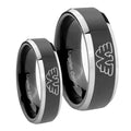 Waylon Jennings Beveled Glossy Black 2 Tone Tungsten His Hers Set Rings