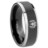 8mm Love Power Rangers Beveled Edges Glossy Black 2 Tone Tungsten Promise Ring