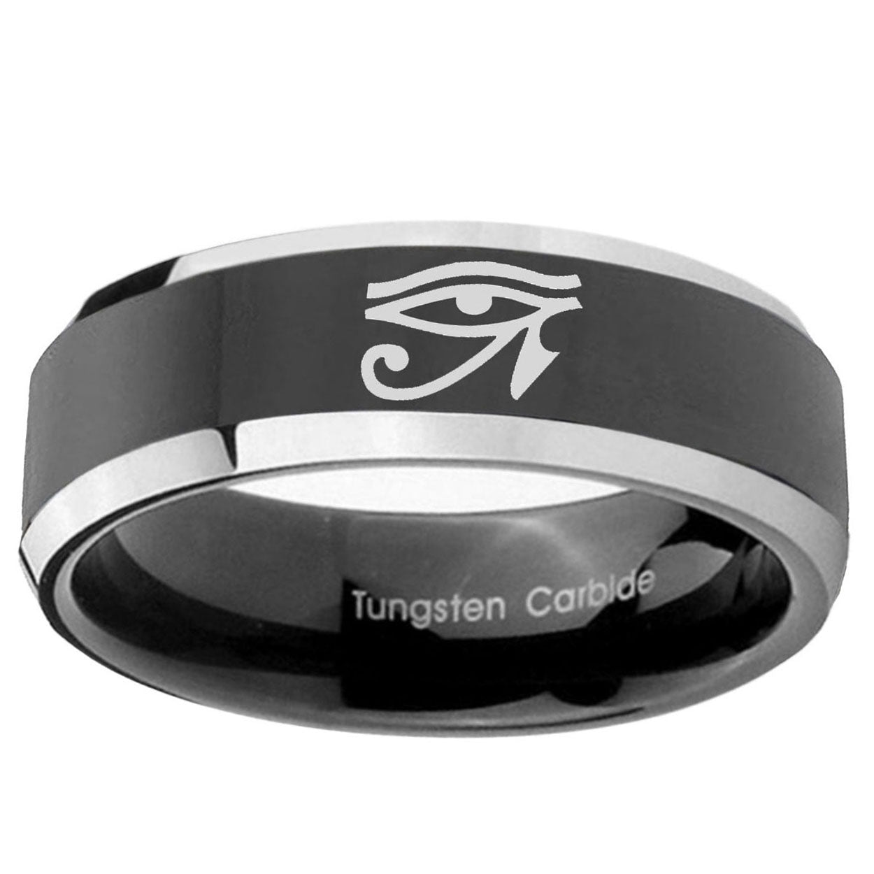 10mm Seeing Eye Beveled Edge Glossy Black 2 Tone Tungsten Ring