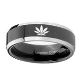 10mm-Marijuana-Leaf-Beveled-Edges-Glossy-Black-2-Tone-Tungsten-Promise-Ring