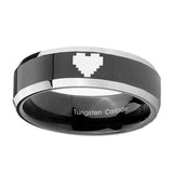 8mm-Glossy-Black-Zelda-Heart-Bevel-Edges-2-Tone-Tungsten-Laser-Engraved-Ring