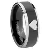 8mm Glossy Black Zelda Heart Bevel Edges 2 Tone Tungsten Laser Engraved Ring