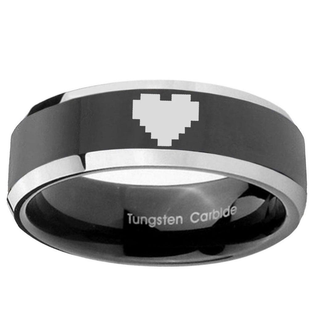 10mm Beveled Two Tone Zelda Heart Shiny Black Middle Tungsten Men's Ring
