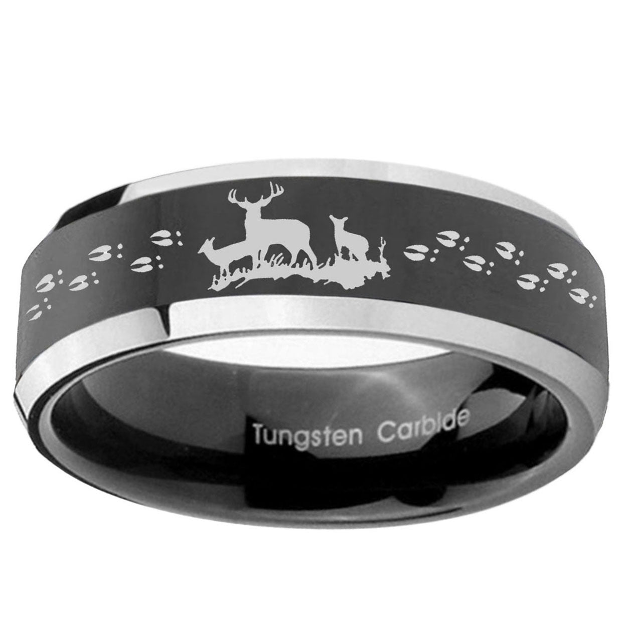 5mm Deer Hunting Beveled Glossy Black 2 Tone Tungsten Ring