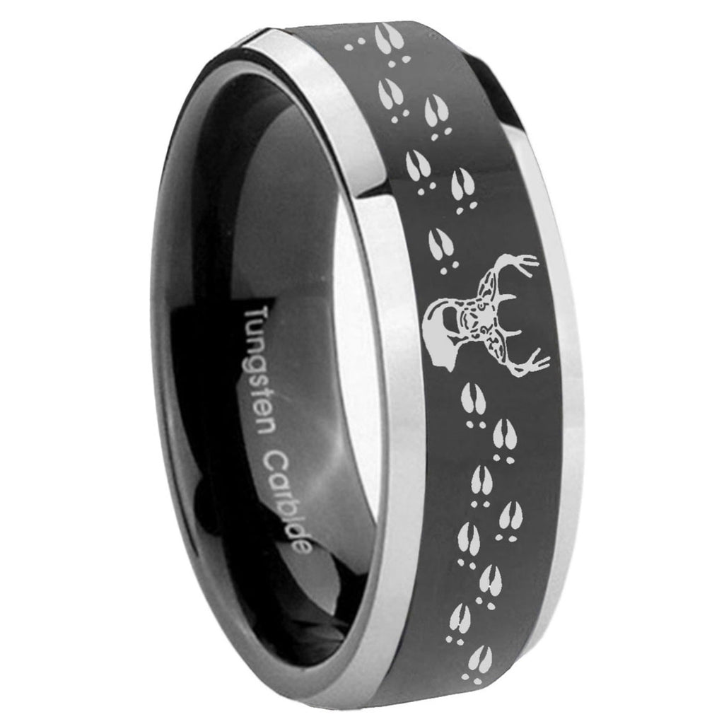 8mm Deer Antler Beveled Glossy Black 2 Tone Tungsten Ring