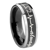 10mm-Heart-Beat-forever-Heart-always-Beveled-Glossy-Black-2-Tone-Tungsten-Mens-Ring