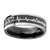 8mm-Heart-Beat-forever-Heart-always-Beveled-Glossy-Black-2-Tone-Tungsten-Mens-Ring