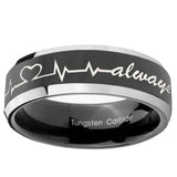 5, 8mm Heart Beat forever Heart always Beveled Glossy Black 2 Tone Tungsten Mens Ring