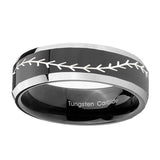 10mm-Baseball-Stitch-Beveled-Glossy-Black-2-Tone-Tungsten-Custom-Ring-for-Men
