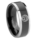 8mm White Lantern Beveled Edge Black Tungsten Carbide Wedding Band