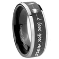 10mm Sound Wave I love you more Beveled Glossy Black 2 Tone Tungsten Mens Ring