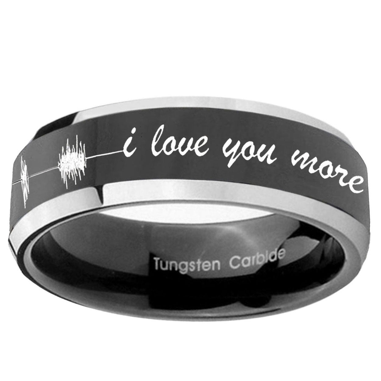 5mm Sound Wave I love you more Bevel Glossy Black 2 Tone Tungsten Ring