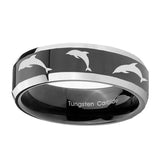10mm-Dolphins-Beveled-Edges-Glossy-Black-2-Tone-Tungsten-Carbide-Engraved-Ring