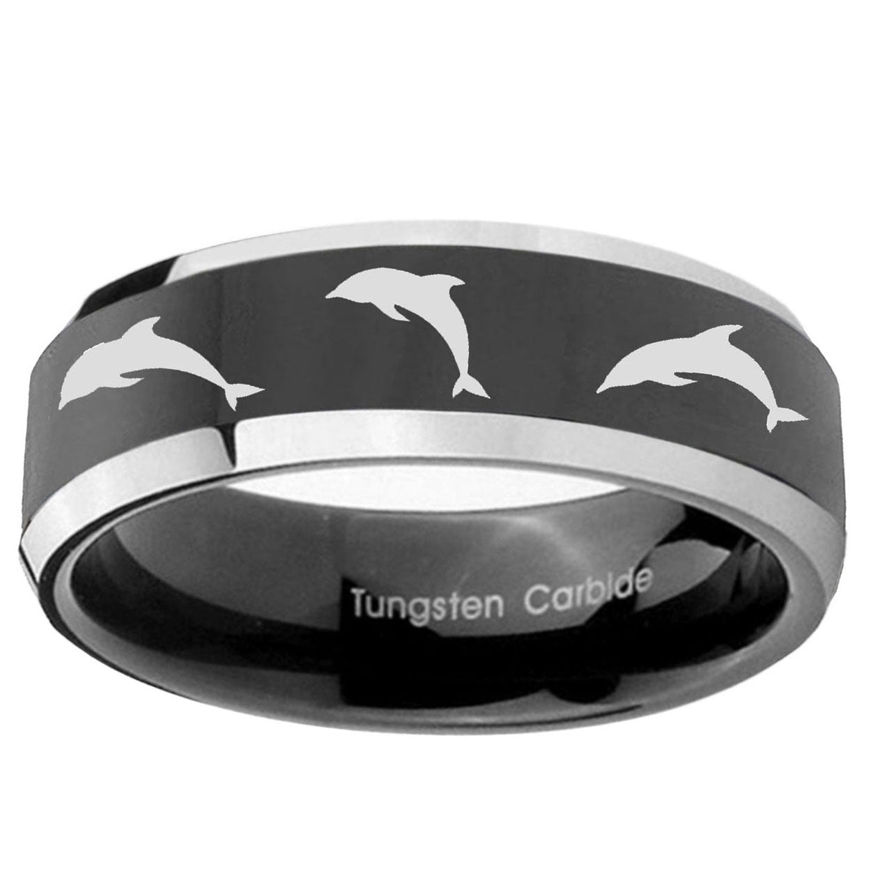 5mm Dolphins Beveled Glossy Black 2 Tone Tungsten Bands