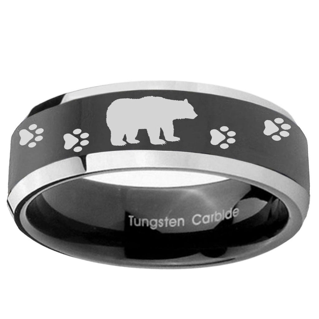 5mm Bear Paw Beveled Edges Glossy Black 2 Tone Tungsten Ring
