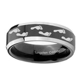 10mm-Foot-Print-Beveled-Edges-Glossy-Black-2-Tone-Tungsten-Mens-Bands-Ring