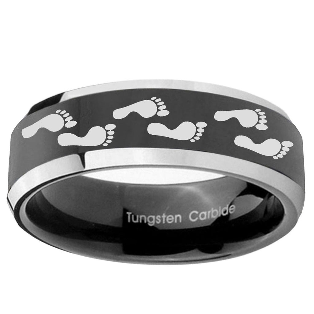 10mm Foot Print Beveled Edge Glossy Black 2 ToneTungsten Ring