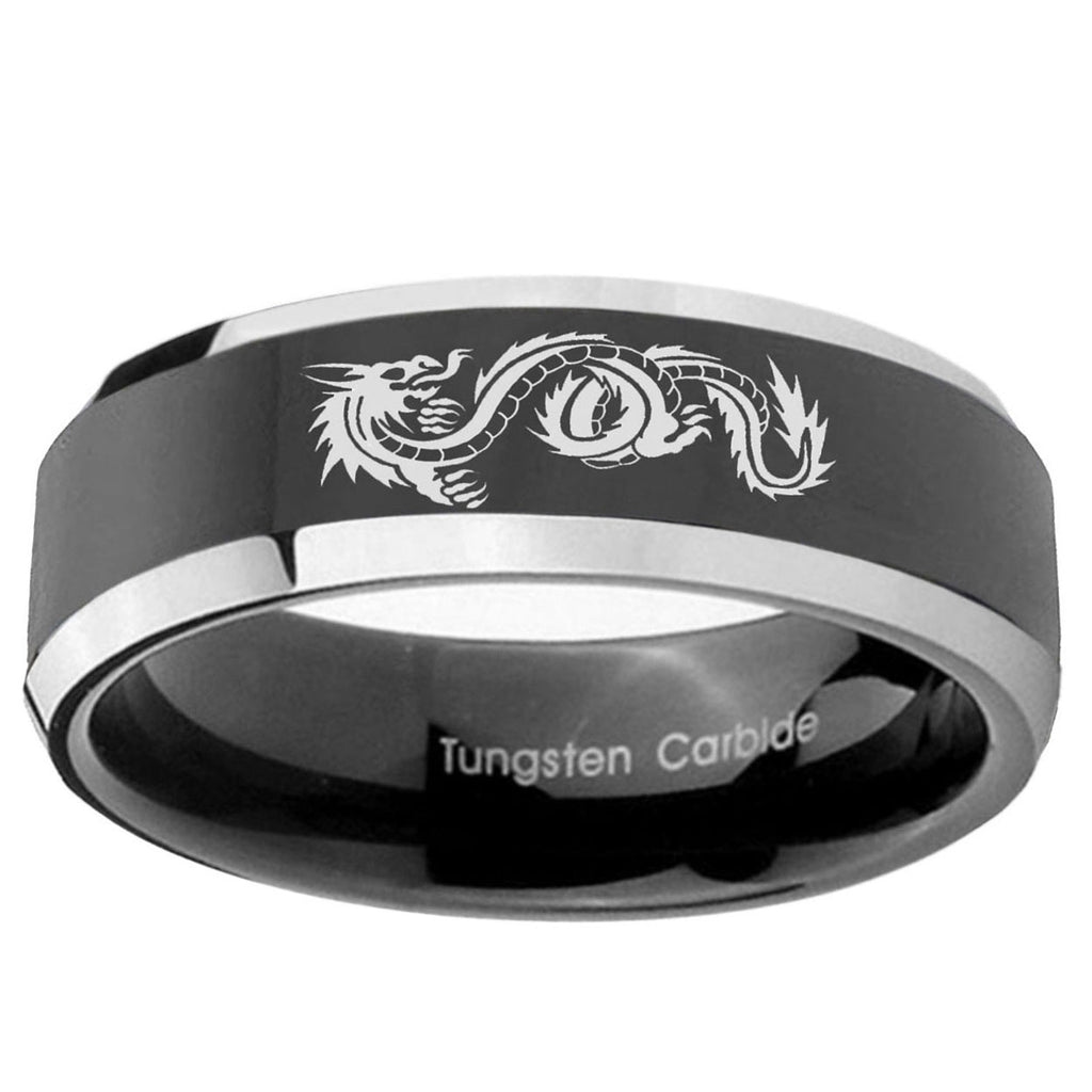 5mm Dragon Beveled Glossy Black 2 Tone Tungsten Ring Mens