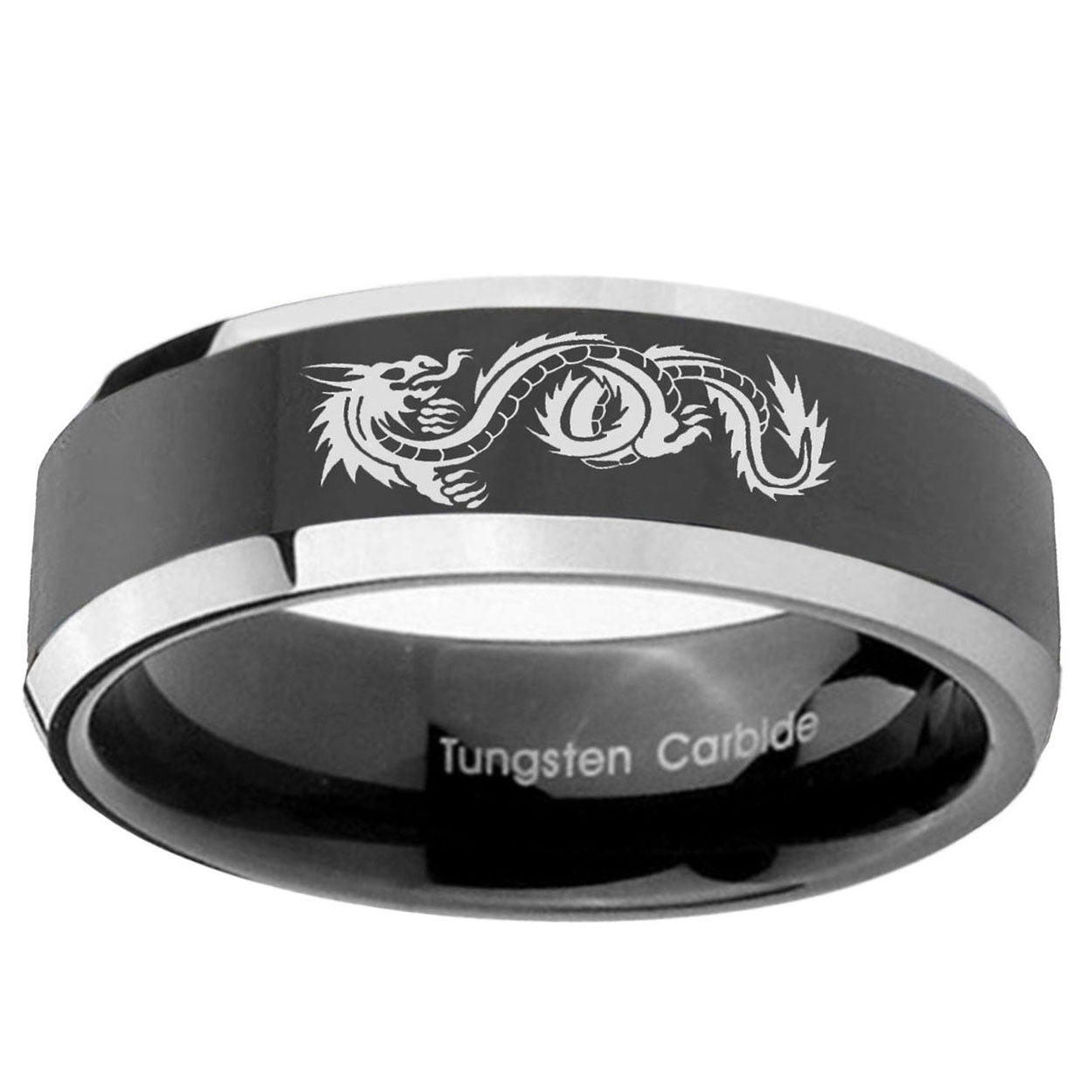 5mm Dragon Beveled Glossy Black 2 Tone Tungsten Ring Mens