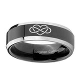 10mm-Infinity-Love-Beveled-Glossy-Black-2-Tone-Tungsten-Men's-Engagement-Ring