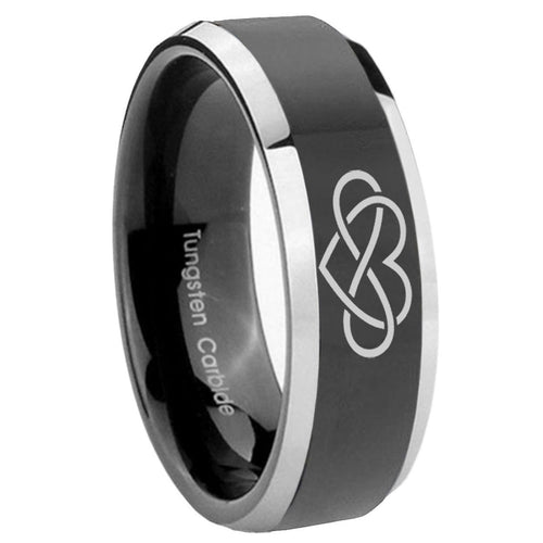 10mm Infinity Love Beveled Glossy Black 2 Tone Tungsten Men's Engagement Ring