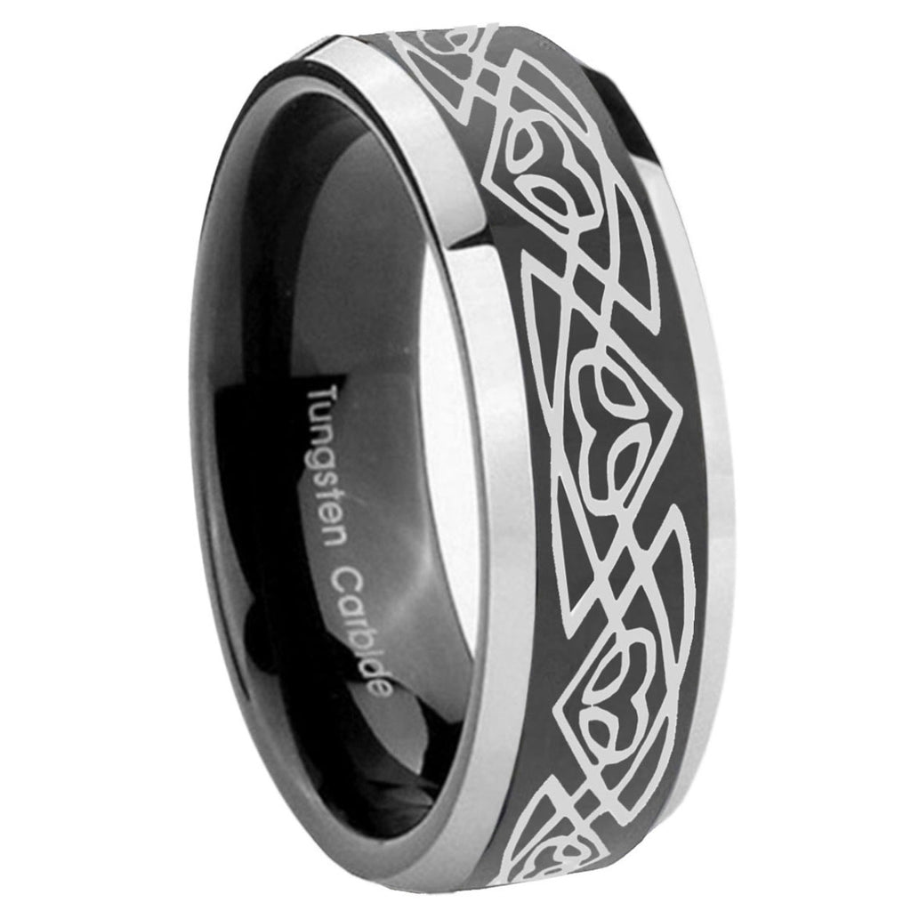 10mm Celtic Braided Beveled Glossy Black 2 Tone Tungsten Engagement Ring