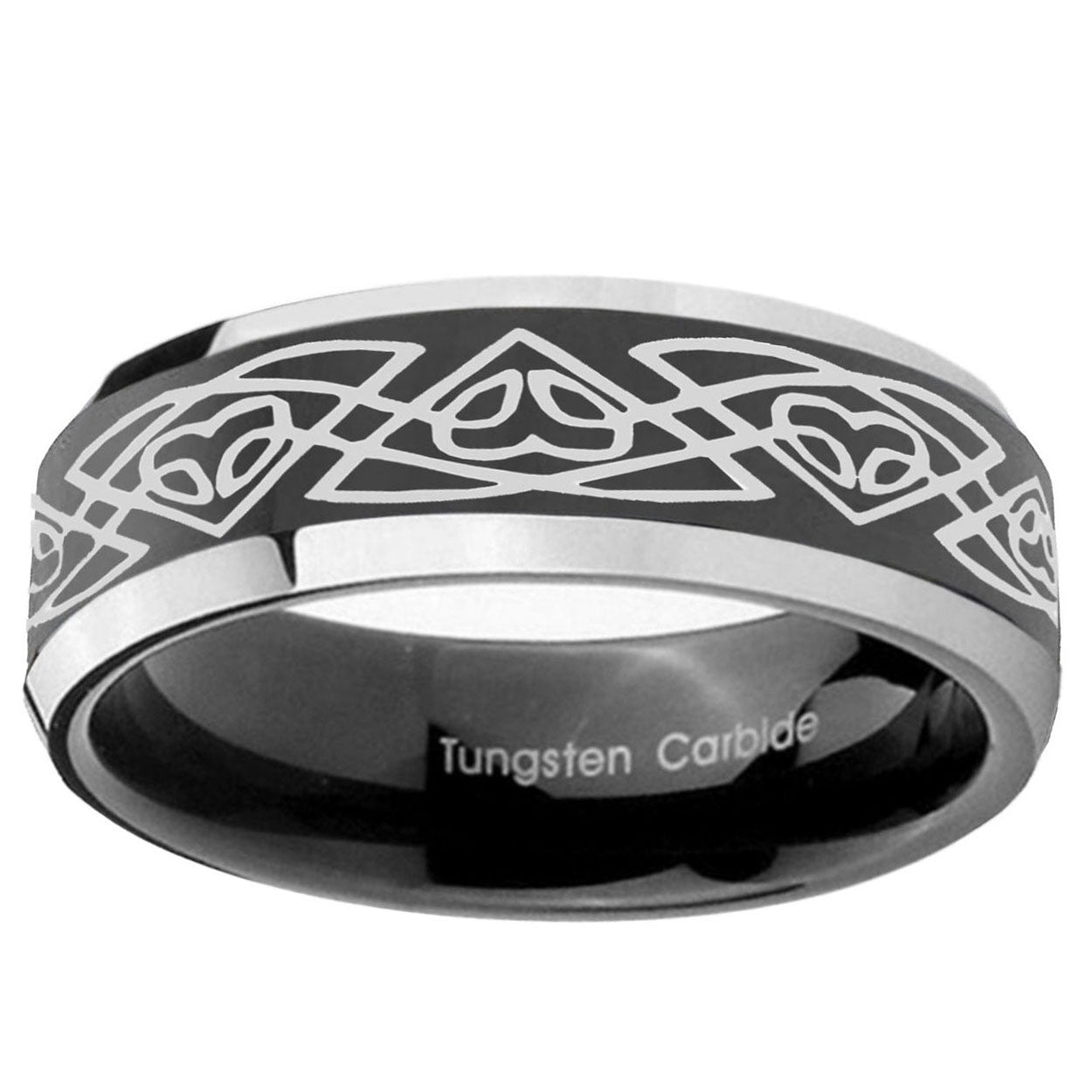 5mm Celtic Braided Bevels Glossy Black 2 Tone Tungsten Ring