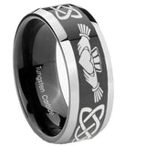 10mm-Irish-Claddagh-Beveled-Edges-Glossy-Black-2-Tone-Tungsten-Men's-Bands-Ring