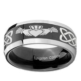 8mm-Irish-Claddagh-Beveled-Edges-Glossy-Black-2-Tone-Tungsten-Mens-Wedding-Ring