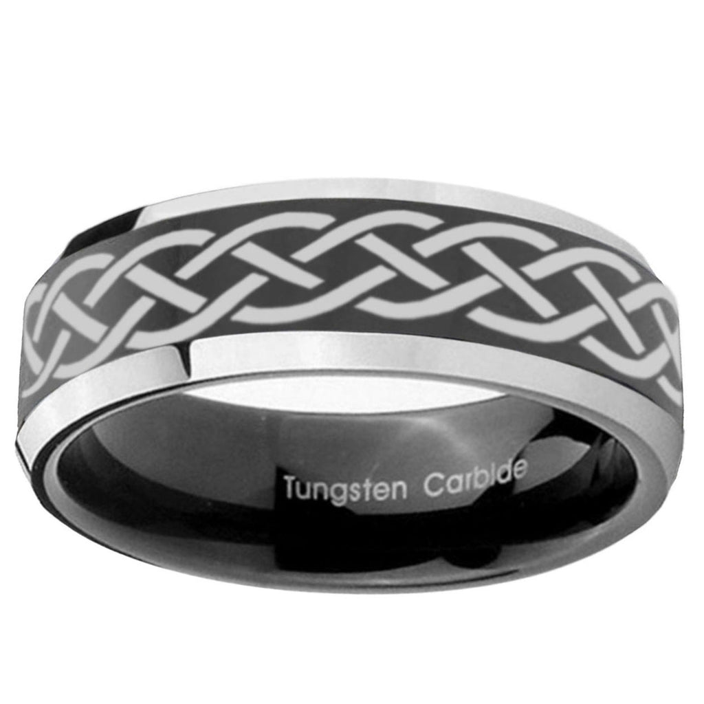 5mm Celtic Knot Beveled Glossy Black 2 Tone Tungsten Ring