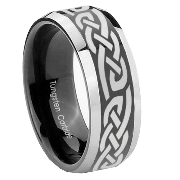 10mm-Celtic-Knot-Infinity-Love-Beveled-Glossy-Black-2-Tone-Tungsten-Engagement-Ring
