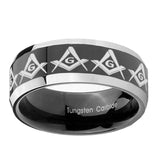 10mm-Masonic-Square-and-Compass-Beveled-Glossy-Black-2-Tone-Tungsten-Engagement-Ring