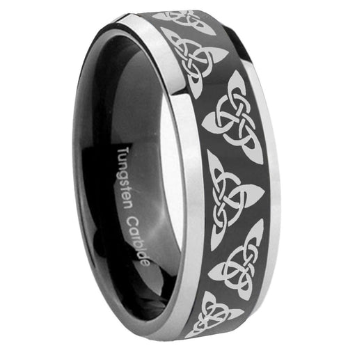 8mm Celtic Knot Beveled Glossy Black 2 Tone Tungsten Ring