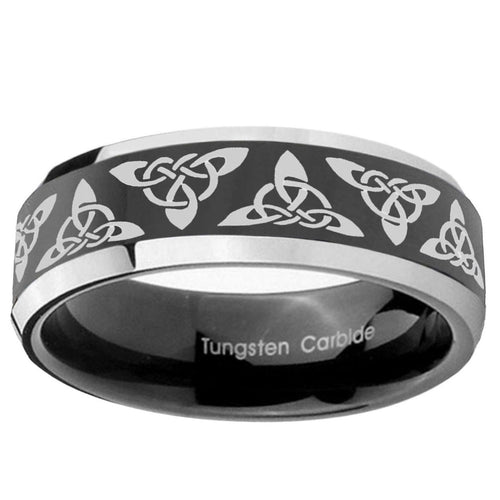5mm Celtic Knot Beveled Glossy Black 2 Tone Tungsten Ring