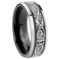 8mm Celtic Knot Dragon Bevel Glossy Black 2 Tone Tungsten Band