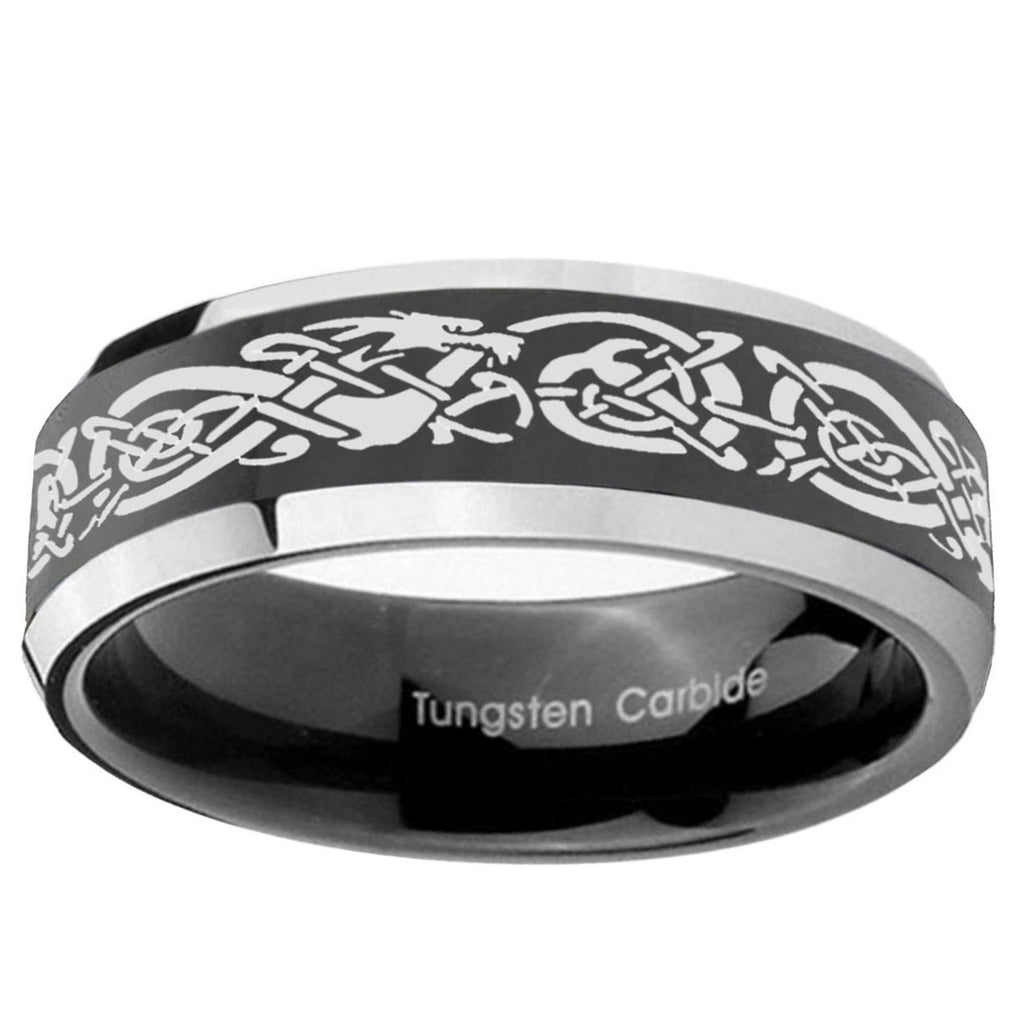 5mm Celtic Knot Dragon Bevel Glossy Black 2 Tone Tungsten Band