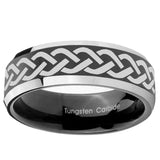 5, 8mm Laser Celtic Knot Beveled Edge Glossy Black 2 Tone Tungsten Men's Ring
