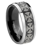 10mm-Medieval-Cross-Beveled-Glossy-Black-2-Tone-Tungsten-Engagement-Ring