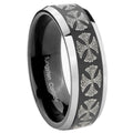 10mm Medieval Cross Beveled Glossy Black 2 Tone Tungsten Engagement Ring