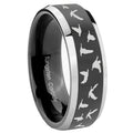 10mm Flying Geese Hunting Beveled Glossy Black 2 Tone Tungsten Engagement Ring