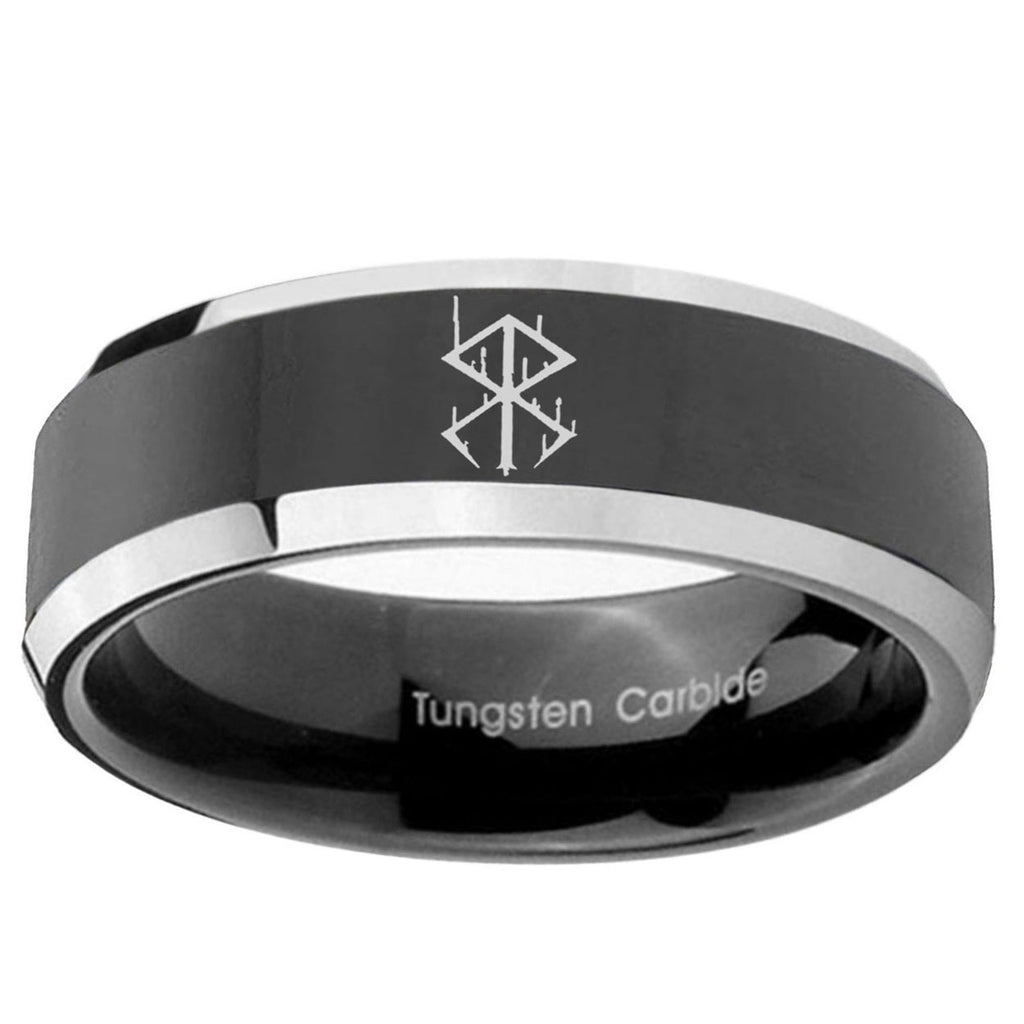 5mm Stigma Sangrando Berserk Inspired Beveled Edge Black Wedding Ring Mens