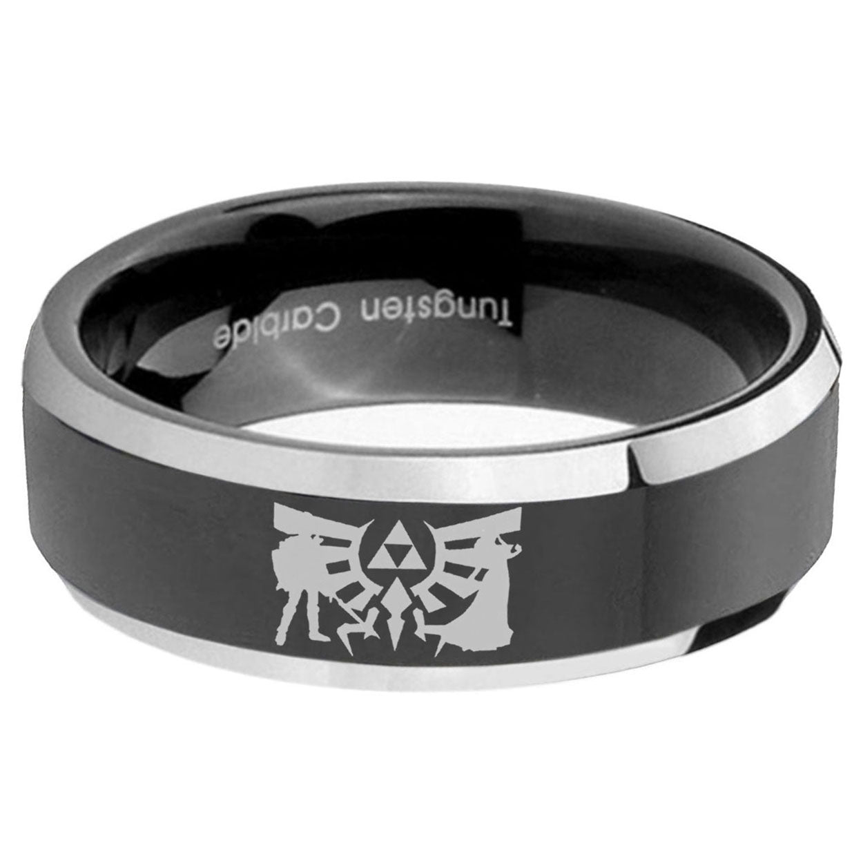 5mm Zelda Link Beveled Edge Black Wedding Ring Mens