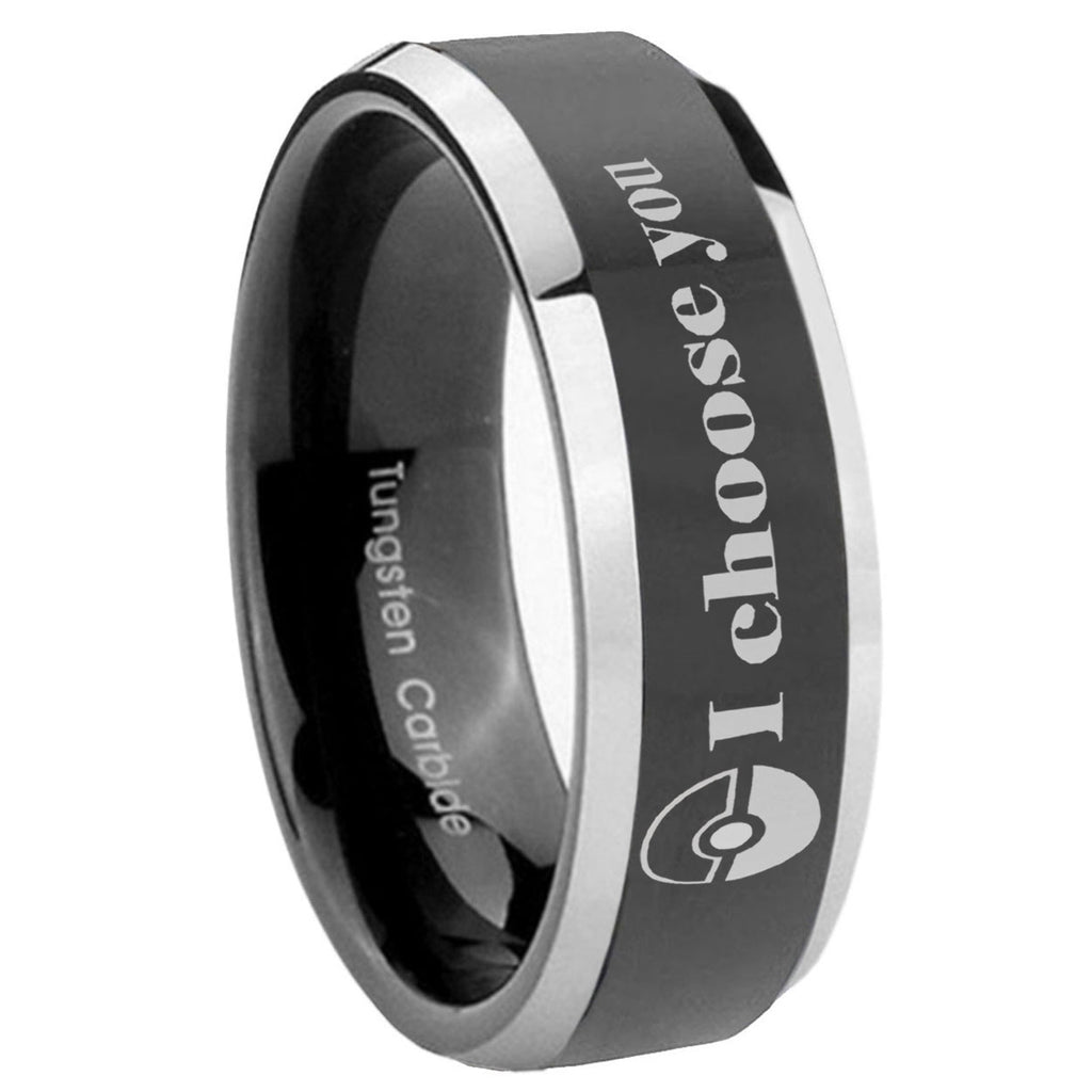 8mm Pokeball Pokemon Beveled Edge Black Wedding Ring Mens