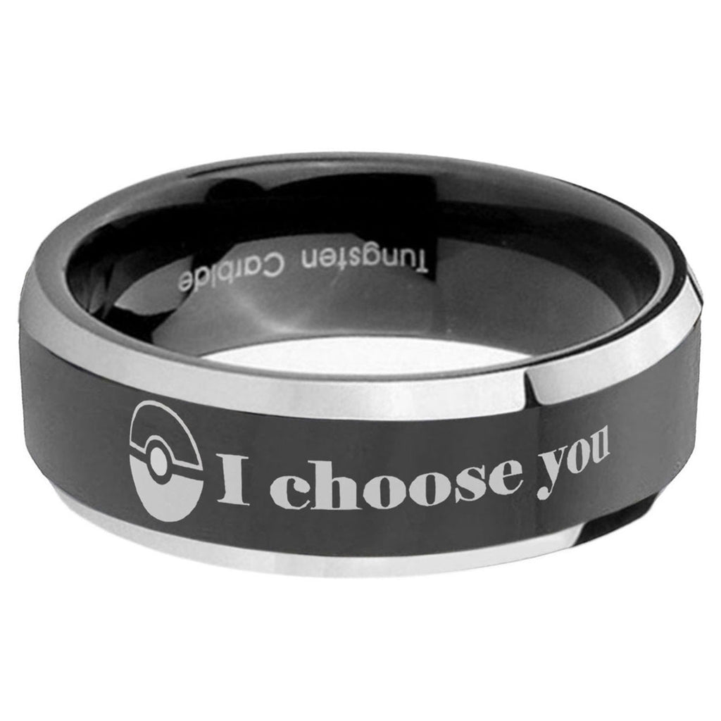 5mm Pokeball Pokemon Beveled Edge Black Wedding Ring Mens