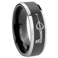8mm kingdom heart keyblades Beveled Edge Black Wedding Ring Mens